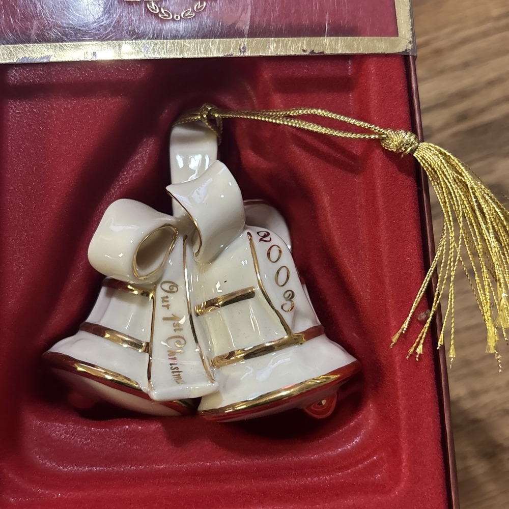 Lenox Our First Christmas 2003 Bells Ornament Ivory Gold Trim